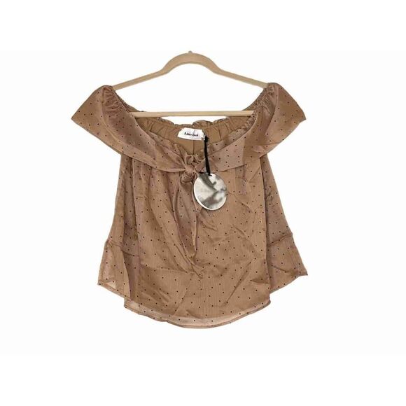 Line & Dot|Allegra Blouse Top Tan Tie Front Swiss Dotted Size L New with tags - Picture 4 of 11